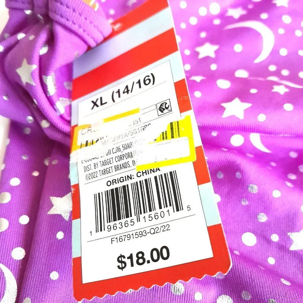 Cat Jack Girls Purple Silver Moon Stars One Piece Swimsuit Size Extra Large